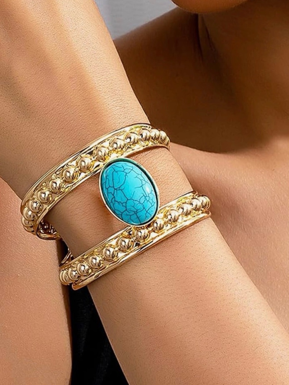 NEW Gold Tone Cuff Bracelet with Turquoise Color Stone